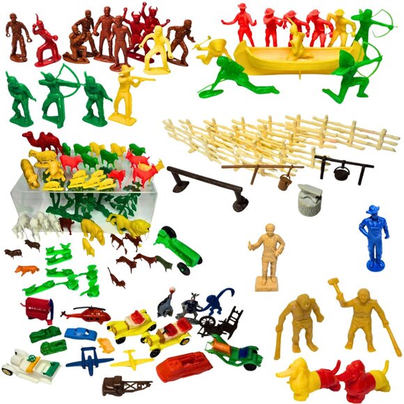 Vintage Huge Collection Of Plastic Toys Cowboy, Indian, Farm, Transportation - Picture 1 of 1